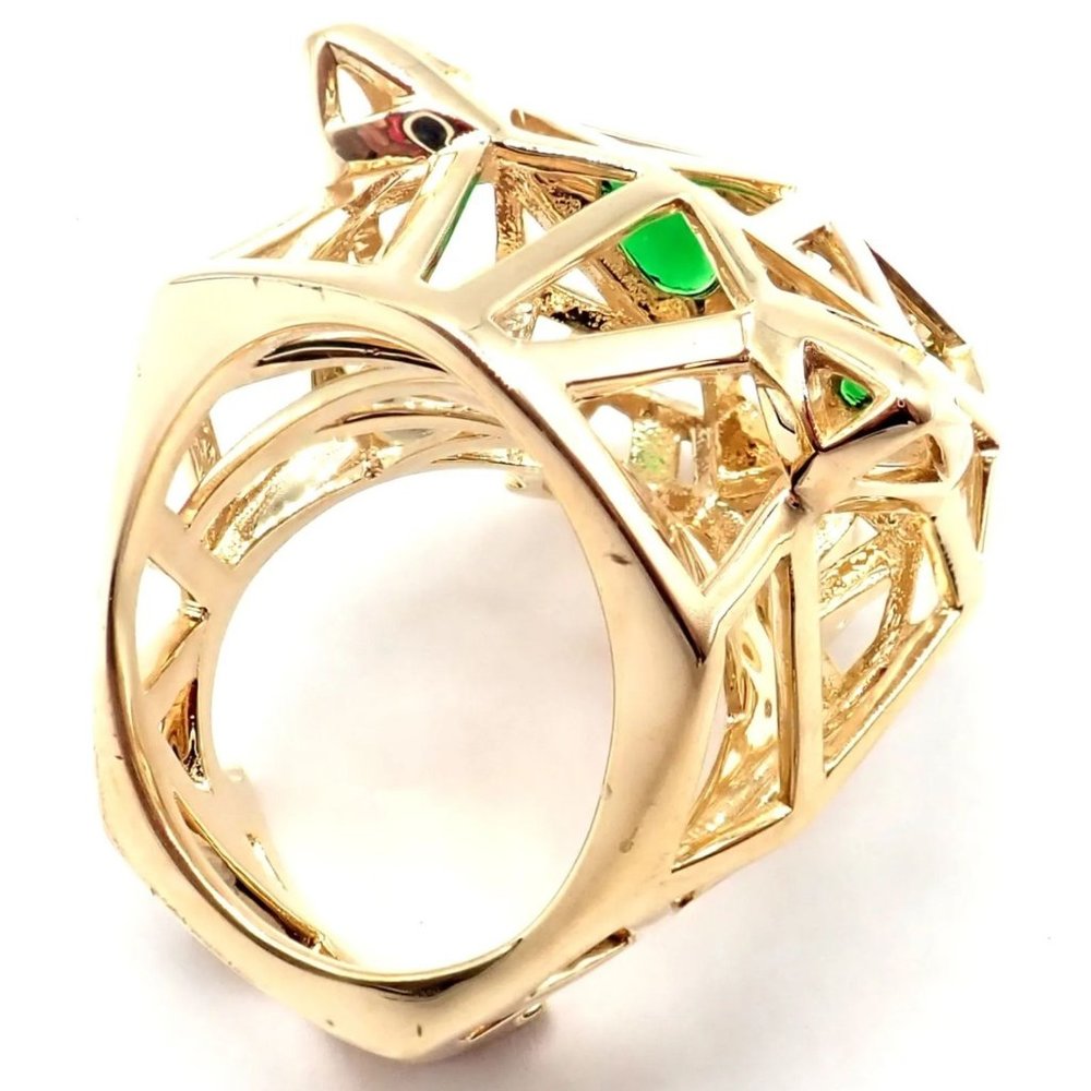 Authentic! Cartier Panther Panthere 18k Yellow Gold Tsavorite Onyx Large Ring - Picture 7 of 12